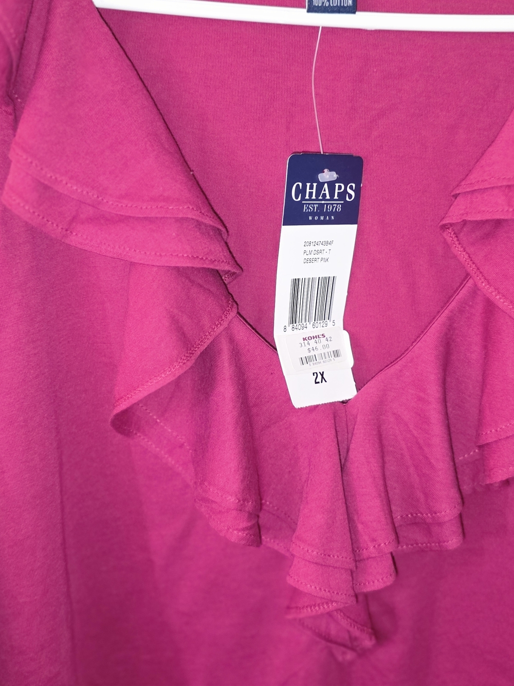 Chaps Women's Ruffled V-Neck Tunic in Fuchsia - Picture 5 of 6